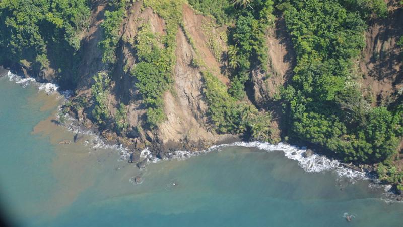 A RAAF C-27J Spartan aircraft conducted aerial damage assessments over the southwest coast of Guadalcanal following the recent earthquake in Solomon Islands. Photo: Major Chris Zdjelar 