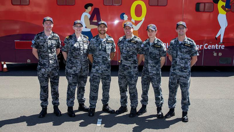 Members of New Entry Officer Course 67 contribute to the Defence Blood Challenge by donating blood at the mobile blood centre, Nowra. Photos: Petty Officer Justin Brown