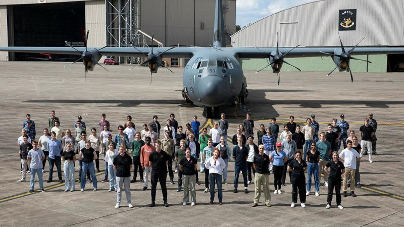 Engineer Australia team leaders, Defence personnel and students from the Honeywell Engineering Summer School. Photo: Corporal Kylie Gibson