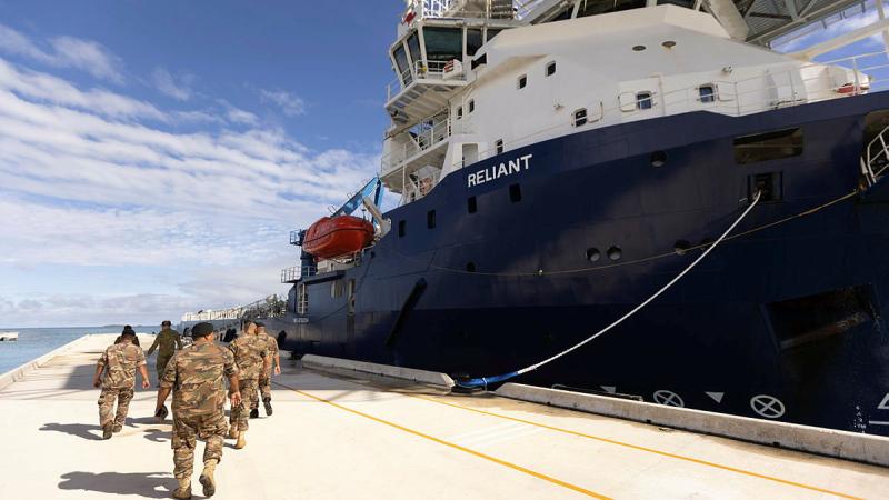Members of His Majesty’s Armed Forces tour ADV Reliant while docked at the port of Nuku’alofa, Tonga. Photo: Corporal Jonathan Goedhart