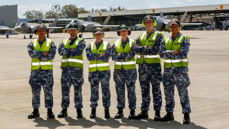 Gap Year personnel, from left, Aircraftman Jubal Tan, Aircraftman Jack Bridge, Aircraftwoman Layla Manser, Aircraftwoman Annalise Conibear, Aircraftman Jackson Pulbrook and Aircraftman Samuel Maharjan. Photo: Sergeant Peter Borys