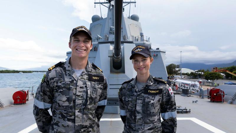  From left, Acting Sub-Lieutenant Lachlan Ferry and Able Seaman Combat Systems Operator Samantha Farrow on-board HMAS Hobart. Photos: Leading Seaman Daniel Goodman