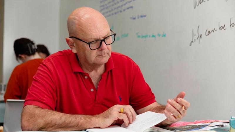 Warrant Officer Class 2 Aaron Waddell embraces creative writing at the University of Canberra’s Inspire Centre during this year’s ARRTS program. Photo: Corporal Olivia Cameron