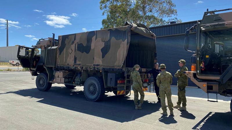 ADF personnel provide familiarisation training on M40 high-clearance vehicles for emergency service personnel at Loxton in South Australia..