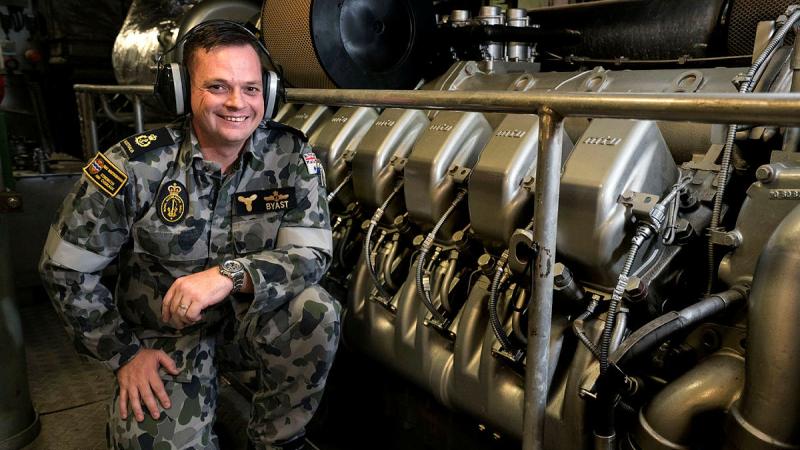 Order of Australia Medal recipient Chief Petty Officer Nathan Byast on board HMAS Maryborough in 2017. Photo: Petty Officer James Whittle