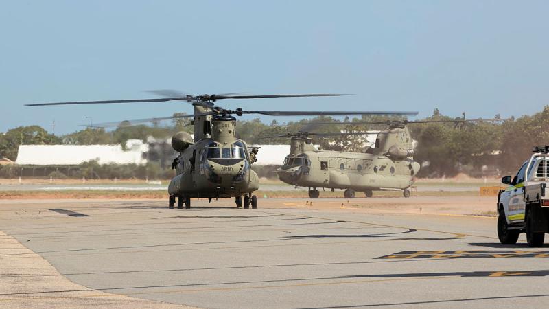 Army CH-47 Chinooks arrive in Broome to assist the Western Australian Government in supporting the ongoing flood emergency in the Kimberley region. Photos: Leading Seaman Jarrod Mulvihill