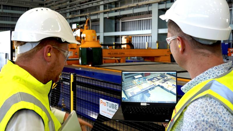 Workers at BAE Systems Maritime Australia use the Hunter digital simulation tool to help optimise the Hunter-class frigate program's schedule at the Osborne Naval Shipyard in South Australia.