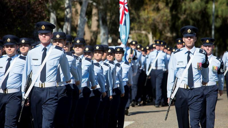 Proud recruits march onto the parade ground at No1 Recruit Training Unit at RAAF Base Wagga Wagga. Photo: Leading Aircraftwoman Katharine Pearson