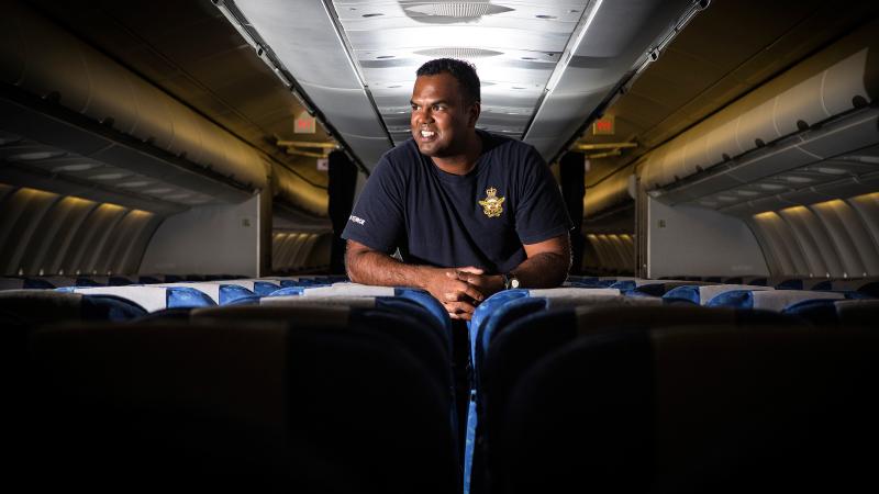 33 Squadron Maintenance Manager Sergeant Jason Bahadur on board a KC-30A Multi-Role Tanker Transport during Exercise Cope North 20 in Guam. Photo: Sergeant David Said