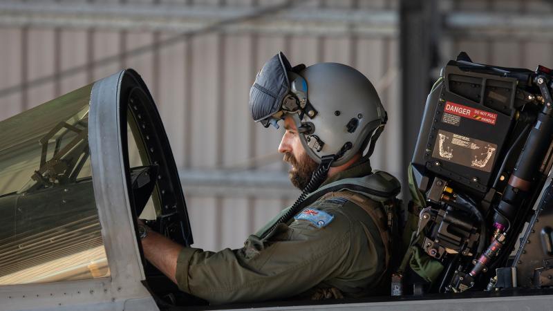 82 Wing Training Flight instructor Flight Lieutenant Scott conducts pre-flight checks in an F/A-18F Super Hornet prior to departing from RAAF Base Tindal, Northern Territory, for Exercise Crimson Dawn. Photo: Sergeant Pete Gammie