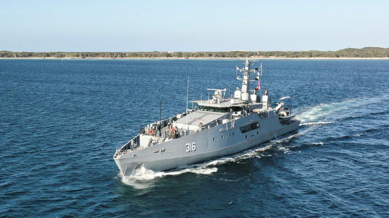 ADV Cape Naturaliste departs Fleet Base West, Western Australia. Photo: Pretty Officer: Craig Walton