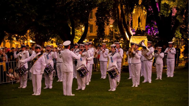 Official musicians from Royal Australian Navy Bands Tasmania, Sydney and Melbourne combine to perform in Hobart. Photo: Richard Jupe