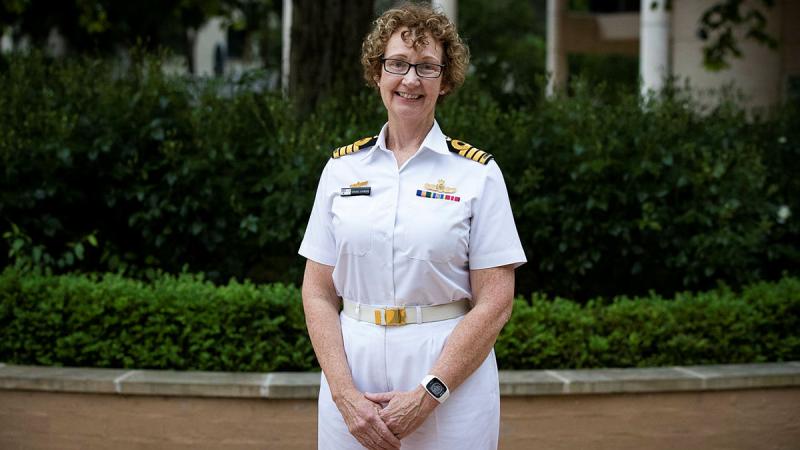 Prominent female reservist, Captain Virginia Hayward, Royal Australian Navy, at the Defence Remarkable Women panel discussion. Photo: Kym Smith