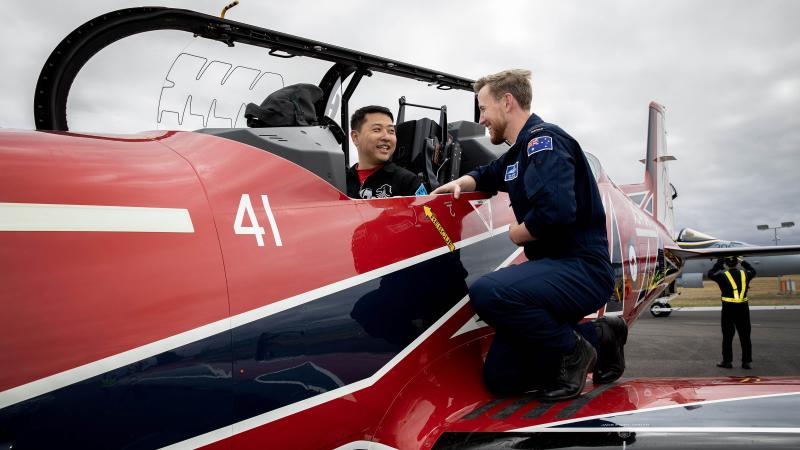 Republic of Korea Air Force Black Eagles with the Royal Australian Air Force Roulettes fly in formation for a friendship flight
