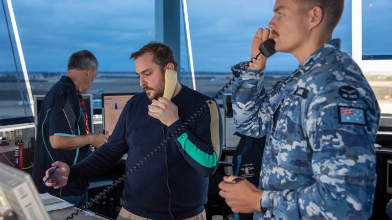 At work in the air traffic control tower at the Australian International Airshow 2023.