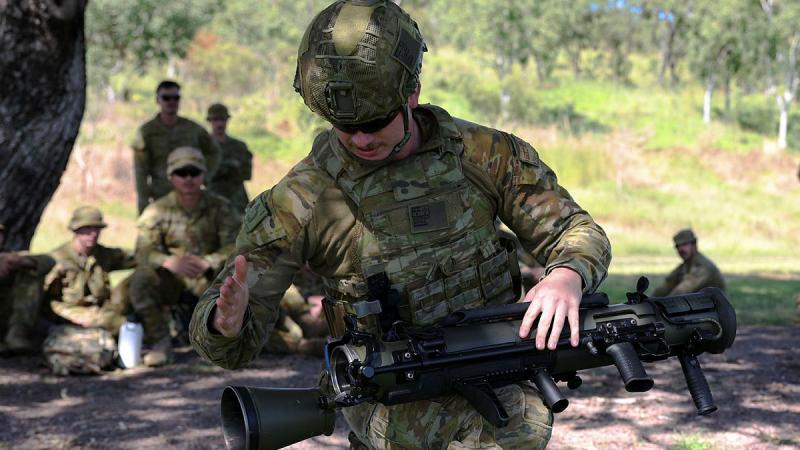 Private Jack Sewell, of Direct First Support Weapons Platoon demonstrates a one-man reload of the 88m Carl Gustav recoilless rifle. Photos: Warrant Officer – Class 2 Max Bree