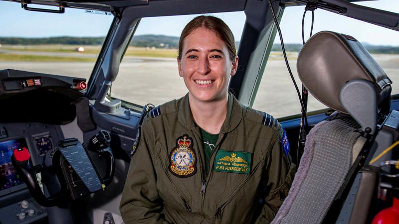 RAAF Pilot, Flight Lieutenant Natasha Henderson, in the cockpit of a P-8A Poseidon prior to departing for a maritime surveillance mission. Photos: Sergeant Nicci Freeman