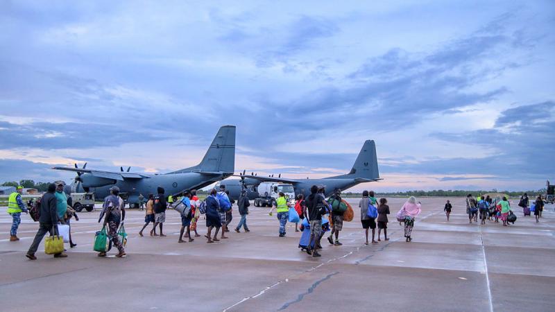 Air Force assists residents from the Kalkarindji area being evacuated during major flooding in the Northern Territory. Photo: Corporal Ashley Gillett