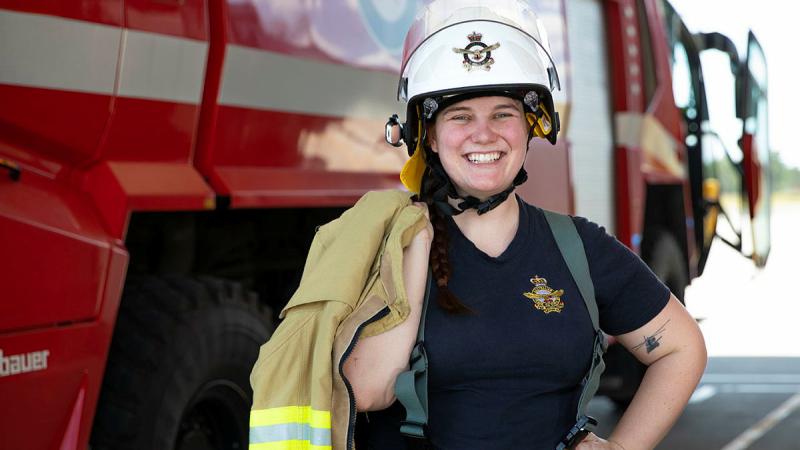 Leading Aircraftwoman Emma Andrews, a firefighter from 23 Squadron at RAAF Base Amberley, has been recognised as an International Woman’s Day inspirational woman. Photo: Leading Aircraftwoman Taylor Anderson