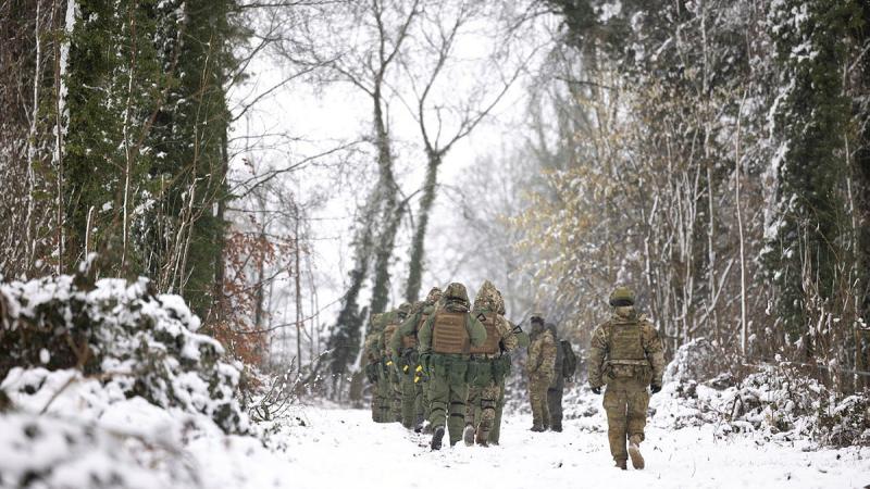 Ukrainian trainees perform a section attack during a field phase of the first rotation of Operation Kudu in the United Kingdom. Photos: Corporal Jonathan Goedhart