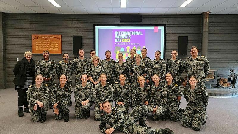 Training Authority – Maritime Logistics and Health trainees, staff and instructors gathered at HMAS Cerberus for International Women's Day.