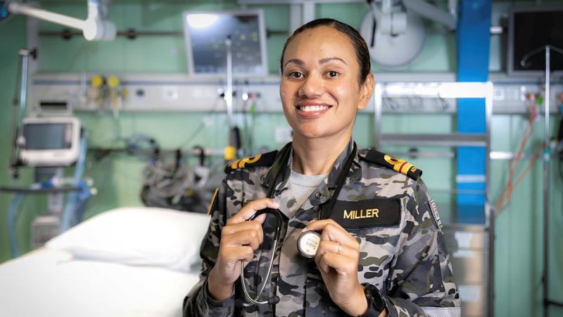 Lieutenant Donna Miller in the intensive care unit of HMAS Canberra during Operation Vanuatu Assist. Photo: Leading Seaman Matthew Lyall