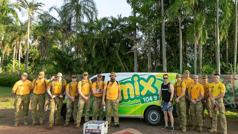 Soldiers from the 5th Battalion, The Royal Australian Regiment, join Darwin morning radio host, Dan Hilliard, centre right, raising funds and awareness for Soldier On in Darwin. Photos: Major Dan Mazurek