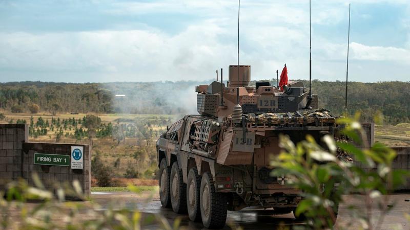 An Australian Army Boxer CRV engages a target during Exercise Damascus at Wide Bay training area, Queensland. Photos: Corporal Nicole Dorrett