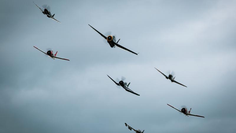 Historic aircraft from 100 Squadron fly in formation over crowds at the Hunter Valley Airshow. Photos: Sergeant Glen McCarthy