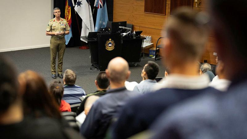 Brigadier Craig Shortt addresses the inaugural Defence Linguist Conference held at the Australian Defence College, Canberra. Photo: Sergeant Matthew Bickerton
