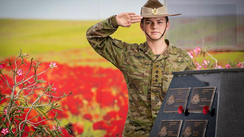 Australian Army Captain Caitlin McDermid is a project engineer serving on Operation Accordion for Anzac Day 2023 in the Middle East. Photo: Corporal Melina Young