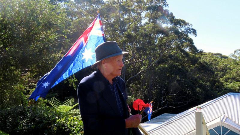Mr Bartlett at his home on Anzac Day in 2020.