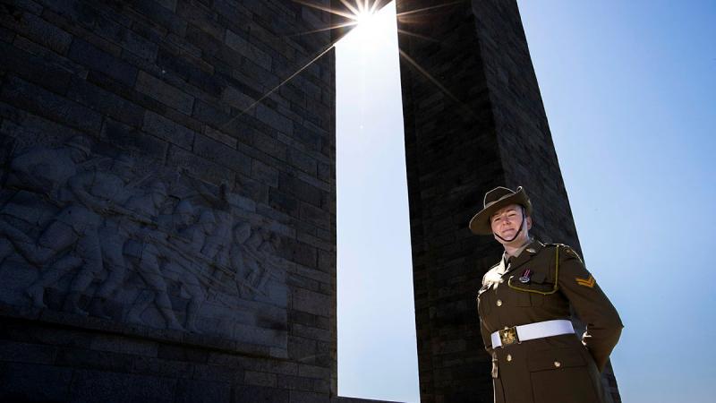 Corporal Carissa Carter, from Australia's Federation Guard, during the Turkish commemoration held at the Çanakkale Martyrs' Memorial on the Gallipoli Peninsula in Türkiye. Photos: Corporal Madhur Chitnis