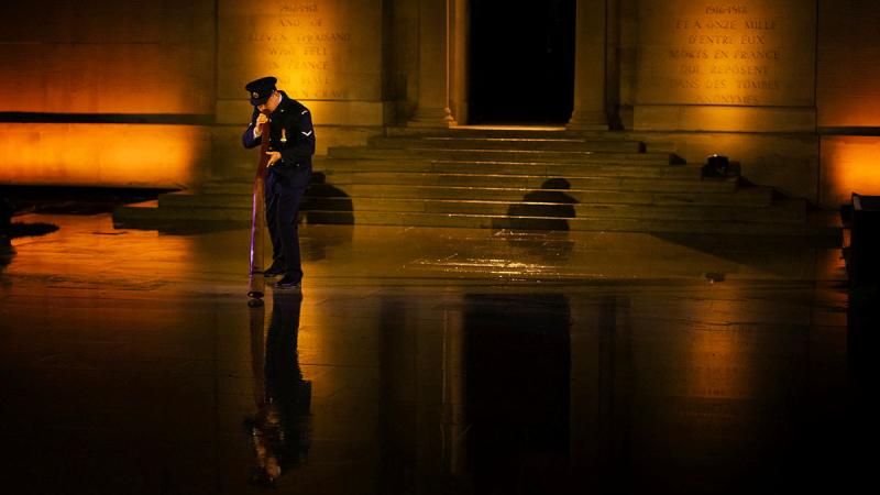 Proud Worimi man Corporal Tarryn Roach the Royal Australian Navy, Plays the Didgeridoo during the Anzac Day Dawn Service at the Australian National Memorial in Villers-Bretonneux, France. Photos: Sergeant Oliver Carter.