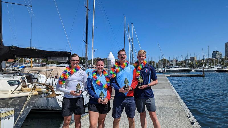 Army soldiers and officers of the winning ADF Inter-Service Keelboat Regatta 2023 (l-r) Craftsman Lachlan Vest, Sergeants Jessica Van Beek and Patrick Black, and Officer Cadet Daniel Sharp.