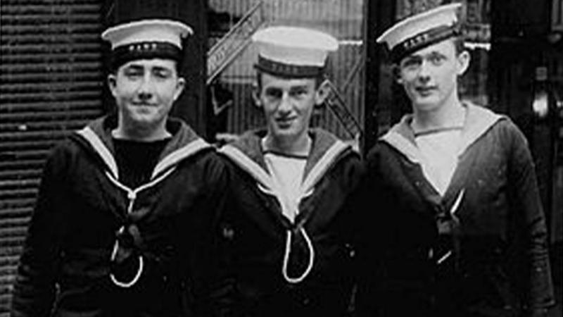 National Service veteran Jack Hamilton, centre, with fellow National Service personnel in Sydney, 1951.