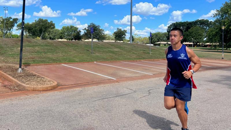 Corporal Andrew Zhang on one of his runs for the March On Challenge, to raise funds for Soldier On. Photo Supplied by: Corporal Andrew Zhang