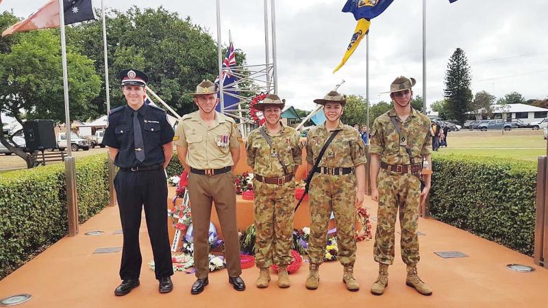 Eldest son firefighter Ronan Boyd, father then Corporal Andrew Boyd, mother Lieutenant Anthea Boyd, daughter Cadet Lance Corporal Layla Boyd and youngest son Cadet under Officer Jahan Boyd, on Anzac Day last year. Photo: Heather Barnes