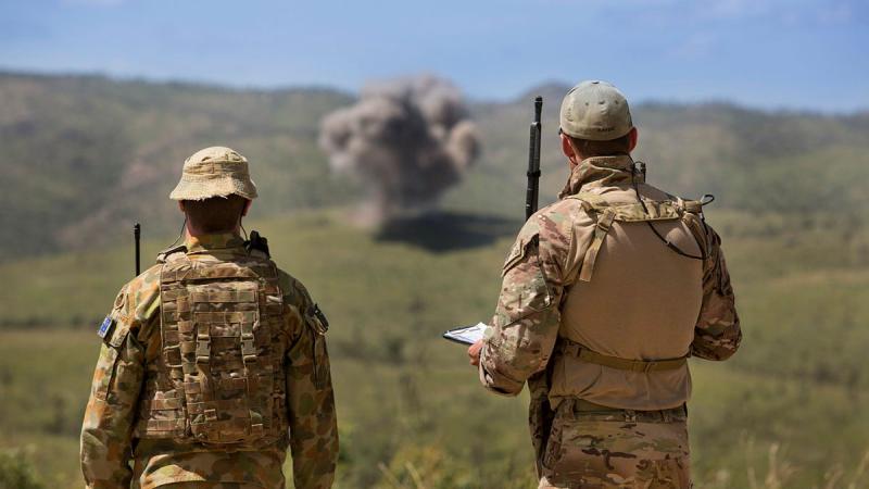 Joint Terminal Attack Controllers from 4 Squadron direct firepower on simulated targets at Townsville Field Training Area during Exercise Black Dagger. Photo: Sergeant Guy Young