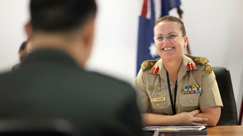 Deputy Chief of Army Major General Natasha Fox during staff talks at Russel Offices, Canberra. Photo: Sergeant Tristan Kennedy