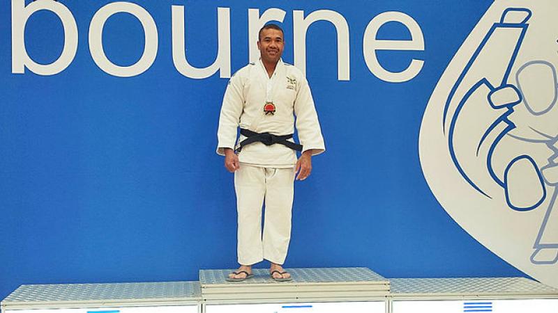 Private Feao Faka’Osi wins gold in judo for the Veteran Men Under 90kg division at the Melbourne International Open in March.