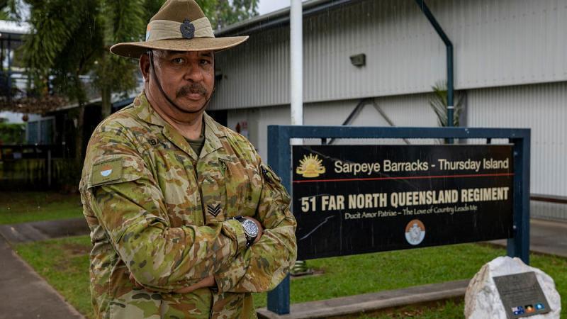Warrant Officer Class Two Jim Sebasio, the Indigenous Uncle for Charlie (Sarpeye) Company, 51st Battalion, The Far North Queensland Regiment. Photo: Leading Seaman Leo Baumgartner