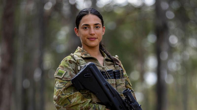 Private Paula Pires, from 4th/3rd Battalion, Royal New South Wales Regiment, during Exercise Waratah Run at Singleton, NSW. Photo: Corporal Jacob Joseph
