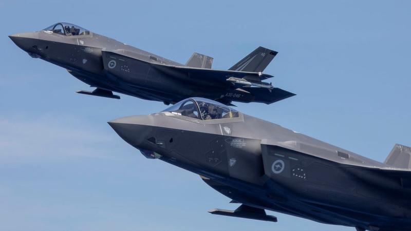 Two F-35A Lightning II aircraft fly in formation during a maritime strike training mission. Photos: Sergeant Pete Gammie