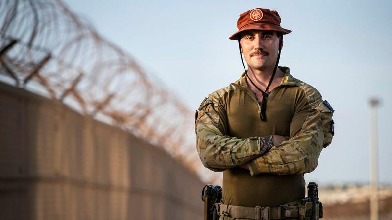 Australian Army Sergeant Matthew Blows oversees security at the Multinational Forces and Observers South Camp on Operation Mazurka in South Sinai, Egypt. Photo: Corporal Melina Young