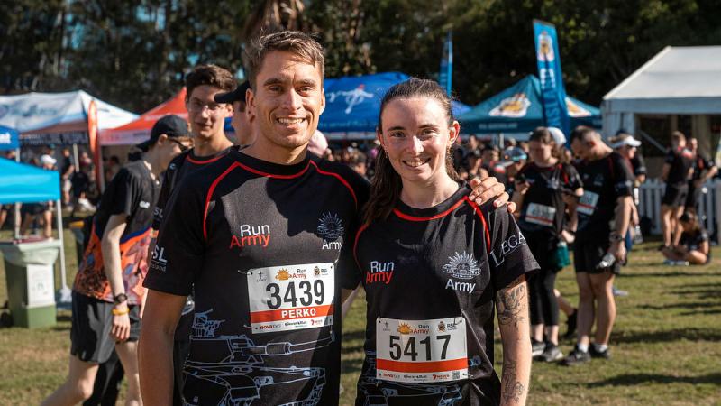 Sergeant Kieran Perkins and Lance Corporal Murphy Rankin, first place finishers for men and women's categories in the 10km Run Army event in Brisbane. Photos: Corporal Nicole Dorrett