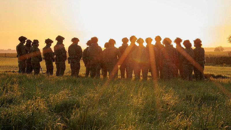 Australian Army soldiers deployed on Operation Kudu attend the 2023 Anzac Day dawn service held in the United Kingdom.