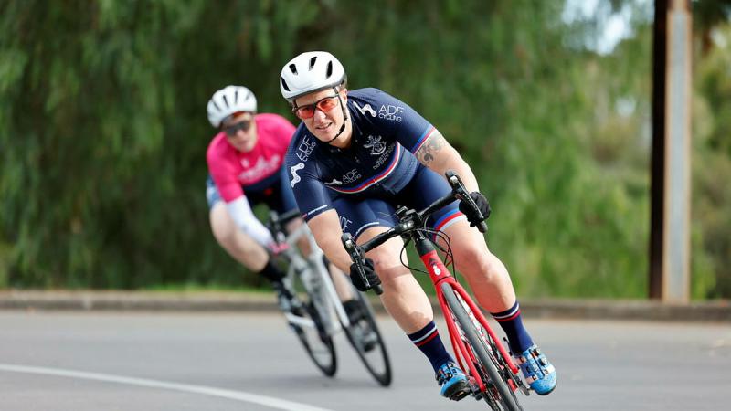 Able Seaman Taryn Dickens at the Invictus Games cycling camp in Adelaide, May 11 to 14.