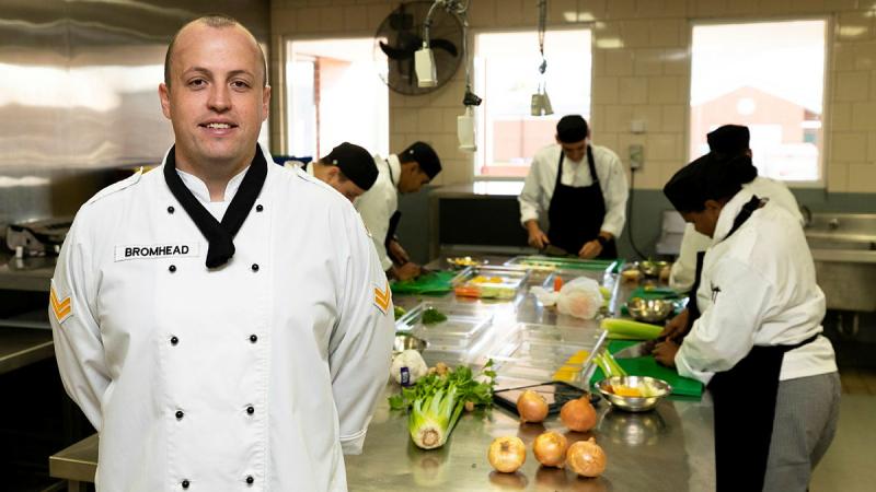 Australian Army Corporal Jack Bromhead is one of the instructors at the Australian Defence School of Catering at HMAS Cerberus, Victoria. Photos: Leading Seaman Kieran Dempsey