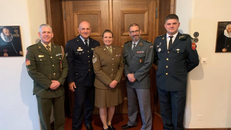 SGT Edward Goldner (second from left) is joined by others from the Switzerland Armed Forces as well as the British, Irish and Moldovian Armies during the NATO Intermediate Leadership Course in Switzerland. Photo: Warrant Officer Class 2 Samantha Crowe